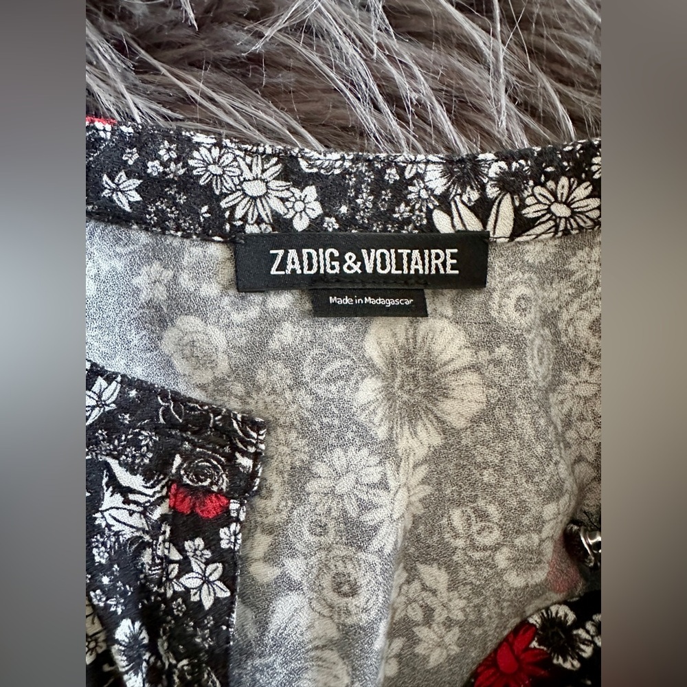 ZADIG & VOLTAIRE Remo Multiflower Robe Courte Half  Sleeve Shirt Dress M - Picture 4 of 6